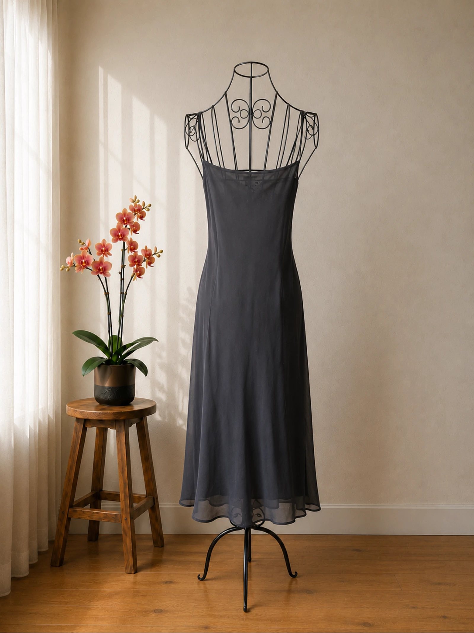 Vestido preto Camaïeu T42 fluido de voile forrado elegante para noite cerimônia – photo 2